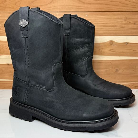 Harley Davidson Men's Altman D93563 Black Leather Waterproof Biker Boots Sz 8.5M - Picture 6 of 15